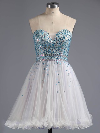 A-line Sweetheart Tulle Crystal Detailing Short/Mini Sparkly Homecoming Dresses #Favs020100672 A-line Sweetheart Tulle Crystal Detailing Short/Mini Sparkly Homecoming Dresses #Favs020100672