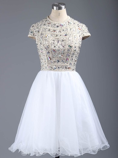Short/Mini A-line Scoop Neck Tulle Crystal Detailing Short Sleeve Homecoming Dresses #Favs020101147