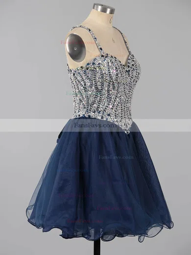 Beautiful A-line Sweetheart Tulle Short/Mini Beading Dark Navy Homecoming Dresses #Favs020101149