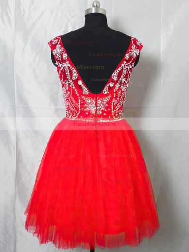 Short/Mini Scoop Neck Tulle Beading Open Back Red Prom Dresses #Favs020101404