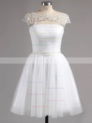 Scoop Neck Cap Straps Tulle with Beading Open Back Short/Mini Prom Dresses #Favs020101624