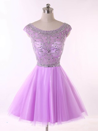 Backless Scoop Neck Lavender Tulle Beading Short/Mini Prom Dresses #Favs020101650 Backless Scoop Neck Lavender Tulle Beading Short/Mini Prom Dresses #Favs020101650