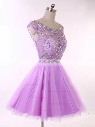 Backless Scoop Neck Lavender Tulle Beading Short/Mini Prom Dresses #Favs020101650