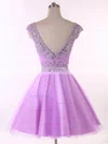 Backless Scoop Neck Lavender Tulle Beading Short/Mini Prom Dresses #Favs020101650