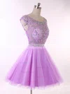 Backless Scoop Neck Lavender Tulle Beading Short/Mini Prom Dresses #Favs020101650