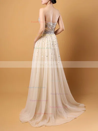 Princess Sweetheart Tulle Sweep Train Crystal Detailing Prom Dresses #Favs02016059