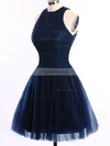 Short/Mini Scoop Neck Dark Navy Tulle Pearl Detailing Open Back Prom Dresses #Favs020101654