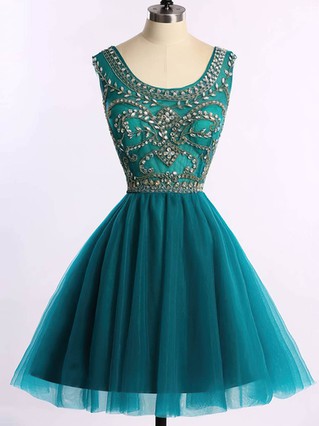 Scoop Neck Sparkly Dark Green Tulle Beading Short/Mini Prom Dress #Favs020101675 Scoop Neck Sparkly Dark Green Tulle Beading Short/Mini Prom Dress #Favs020101675