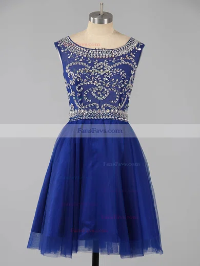 Scoop Neck Sparkly Dark Green Tulle Beading Short/Mini Prom Dress #Favs020101675