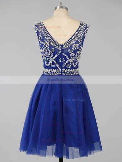 Scoop Neck Sparkly Dark Green Tulle Beading Short/Mini Prom Dress #Favs020101675