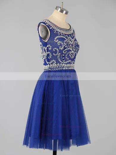 Scoop Neck Sparkly Dark Green Tulle Beading Short/Mini Prom Dress #Favs020101675