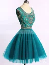 Scoop Neck Sparkly Dark Green Tulle Beading Short/Mini Prom Dress #Favs020101675