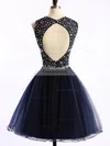 Short/Mini Scoop Neck Dark Navy Tulle Crystal Detailing Open Back Prom Dress #Favs020101677