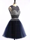 Short/Mini Scoop Neck Dark Navy Tulle Crystal Detailing Open Back Prom Dress #Favs020101677