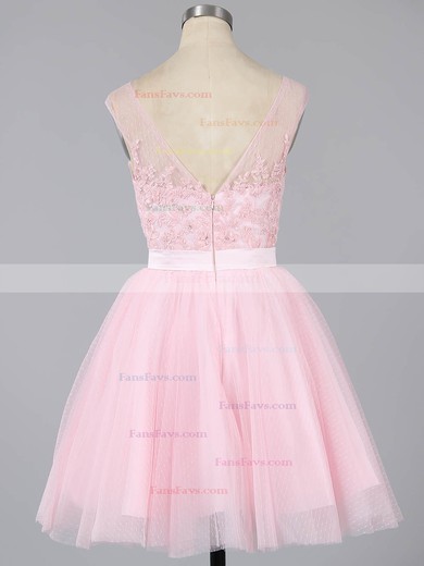 Girls A-line Scoop Neck Tulle Short/Mini Appliques Lace Homecoming Dresses #Favs020101913