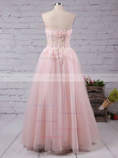 A-line Sweetheart Floor-length Tulle Prom Dresses with Appliques Lace #Favs02016777