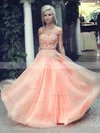 A-line Sweetheart Floor-length Tulle Prom Dresses with Appliques Lace #Favs02016777
