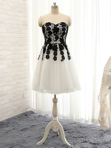 Pretty White Sweetheart Tulle Appliques Lace Short/Mini Prom Dresses #Favs020102148