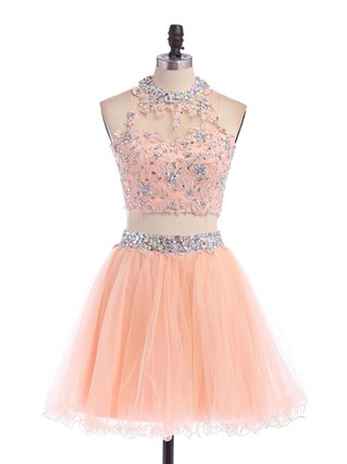Two Piece Scoop Neck Open Back Tulle Appliques Lace Short/Mini Prom Dress #Favs020102152 Two Piece Scoop Neck Open Back Tulle Appliques Lace Short/Mini Prom Dress #Favs020102152