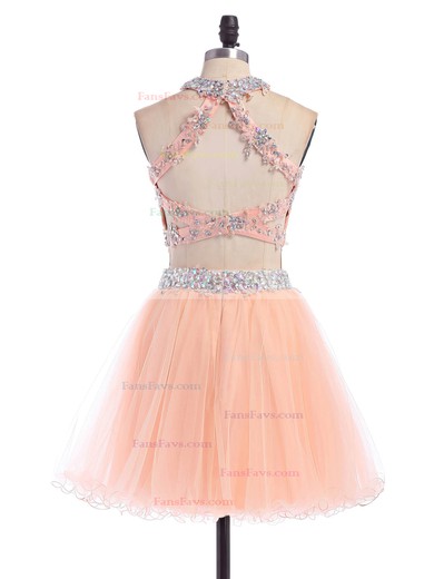 Two Piece Scoop Neck Open Back Tulle Appliques Lace Short/Mini Prom Dress #Favs020102152