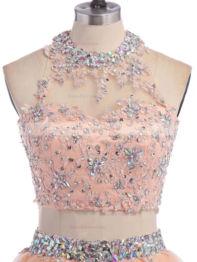 Two Piece Scoop Neck Open Back Tulle Appliques Lace Short/Mini Prom Dress #Favs020102152