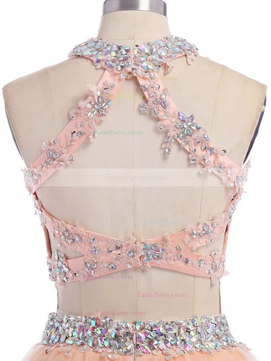 Two Piece Scoop Neck Open Back Tulle Appliques Lace Short/Mini Prom Dress #Favs020102152