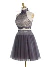 A-line High Neck Tulle Short/Mini Beading Full Back Modest Prom Dresses #Favs020102430