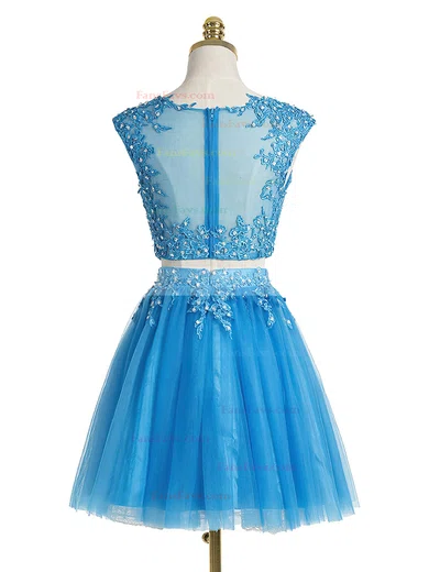 Pretty A-line Scoop Neck Tulle Short/Mini Appliques Lace Two Piece Prom Dresses #Favs020102431