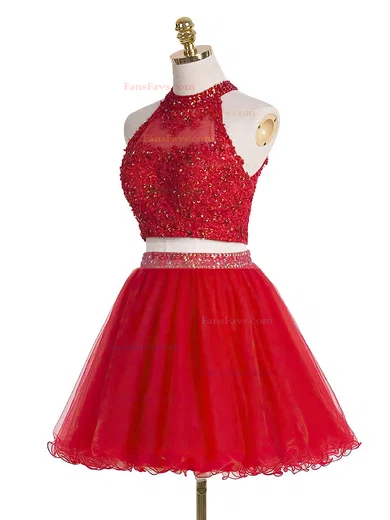 A-line High Neck Tulle Short/Mini Sequins Homecoming Dresses #Favs020102432