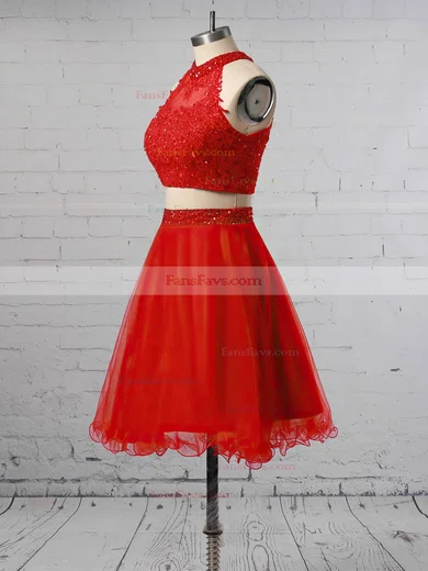 A-line High Neck Tulle Short/Mini Sequins Homecoming Dresses #Favs020102432