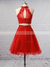 A-line High Neck Tulle Short/Mini Sequins Homecoming Dresses #Favs020102432