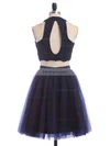 A-line Scoop Neck Tulle Short/Mini Beading Dark Navy Two Piece Prom Dress #Favs020102465