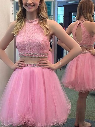 A-line Scoop Neck Tulle Short/Mini with Lace Two Piece Pretty Homecoming Dresses #Favs020102550 A-line Scoop Neck Tulle Short/Mini with Lace Two Piece Pretty Homecoming Dresses #Favs020102550