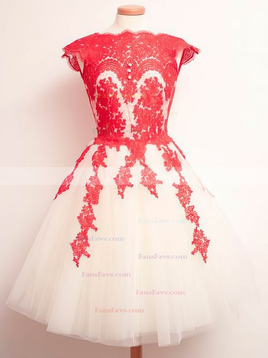 Princess Scalloped Neck Tulle Tea-length Appliques Lace Homecoming Dresses #Favs020102559
