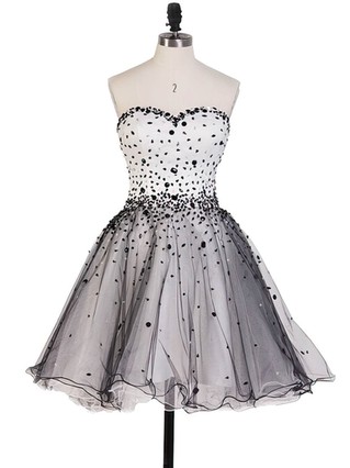 A-line Sweetheart Tulle Short/Mini Beading Homecoming Dresses #Favs020102560