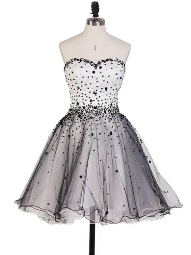 A-line Sweetheart Tulle Short/Mini Beading Homecoming Dresses #Favs020102560