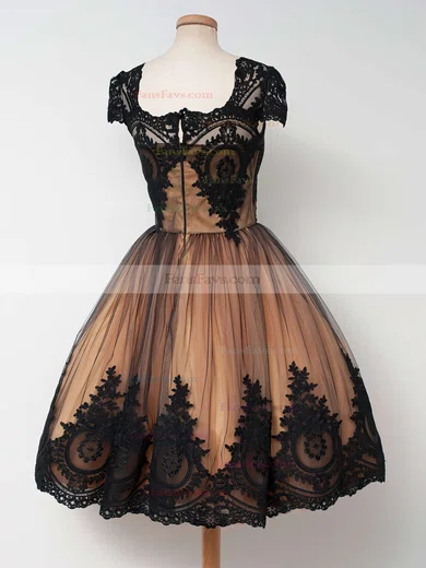 Ball Gown Square Neckline Tulle Knee-length Appliques Lace Prom Dresses #Favs020102564