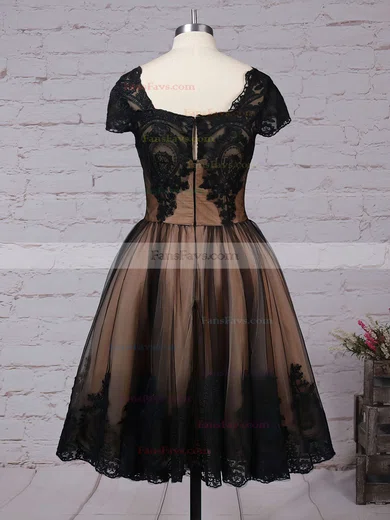 Ball Gown Square Neckline Tulle Knee-length Appliques Lace Prom Dresses #Favs020102564