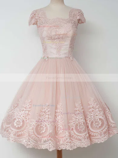 Ball Gown Square Neckline Tulle Knee-length Appliques Lace Prom Dresses #Favs020102564