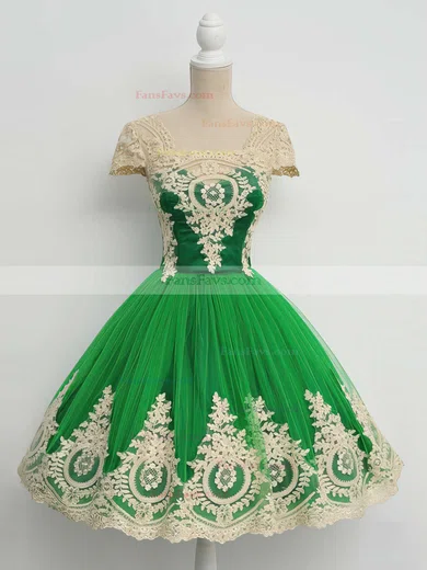 Ball Gown Square Neckline Tulle Knee-length Appliques Lace Prom Dresses #Favs020102564