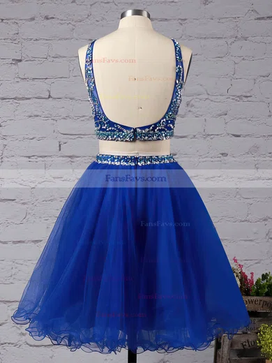 Two Piece Short/Mini A-line Scoop Neck Tulle Beading Royal Blue Backless Prom Dress #Favs020102726