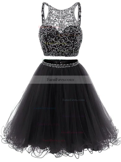 Two Piece Short/Mini A-line Scoop Neck Tulle Beading Royal Blue Backless Prom Dress #Favs020102726