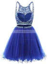 Two Piece Short/Mini A-line Scoop Neck Tulle Beading Royal Blue Backless Prom Dress #Favs020102726