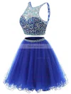 Two Piece Short/Mini A-line Scoop Neck Tulle Beading Royal Blue Backless Prom Dress #Favs020102726