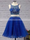Two Piece Short/Mini A-line Scoop Neck Tulle Beading Royal Blue Backless Prom Dress #Favs020102726