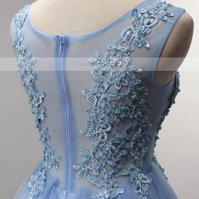 Cute A-line Scoop Neck Tulle Short/Mini Pearl Detailing Prom Dresses #Favs020102909