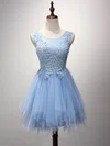 Cute A-line Scoop Neck Tulle Short/Mini Pearl Detailing Prom Dresses #Favs020102909
