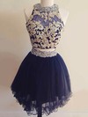 A-line Scoop Neck Short/Mini Tulle Prom Dresses with Appliques Lace Beading #Favs020103655