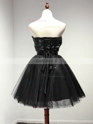 A-line Sweetheart Tulle Short/Mini Sashes / Ribbons Black Girls Prom Dresses #Favs020103728
