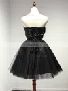 A-line Sweetheart Tulle Short/Mini Sashes / Ribbons Black Girls Prom Dresses #Favs020103728